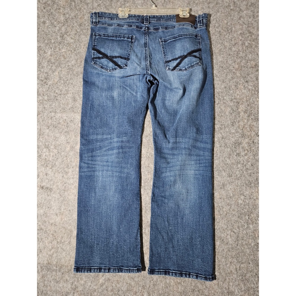 TK Axel Slim Boot Jeans Men Blue Denim 40x32 Stretch Embroidered Pockets - Picture 2 of 6